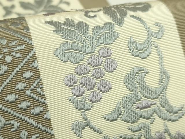 平和屋着物●極上　本場筑前博多織　両面　半幅帯　葡萄蔦の葉文　逸品　DZAB6008kh6