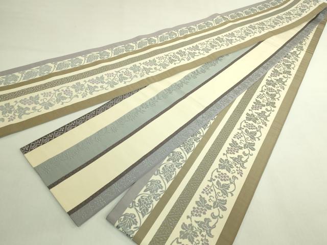 平和屋着物●極上　本場筑前博多織　両面　半幅帯　葡萄蔦の葉文　逸品　DZAB6008kh6