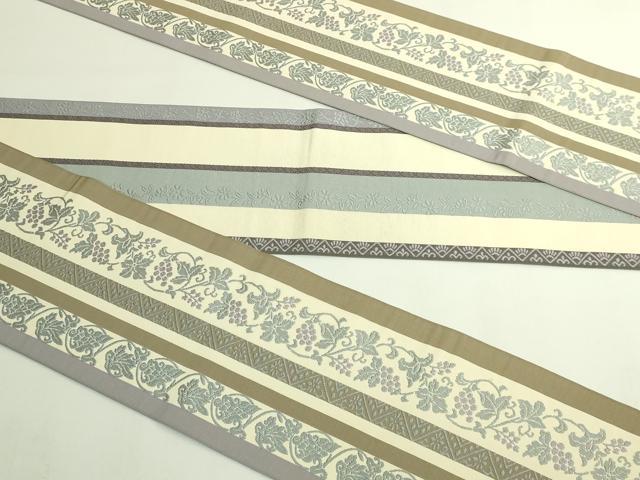 平和屋着物●極上　本場筑前博多織　両面　半幅帯　葡萄蔦の葉文　逸品　DZAB6008kh6
