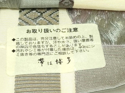 平和屋着物●極上　本場筑前博多織　両面　半幅帯　葡萄蔦の葉文　逸品　DZAB6008kh6