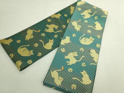 平和屋着物●極上　両面　半幅帯　猫　鈴　舞花文　逸品　DZAB6009kh6