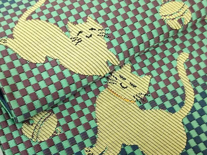平和屋着物●極上　両面　半幅帯　猫　鈴　舞花文　逸品　DZAB6009kh6