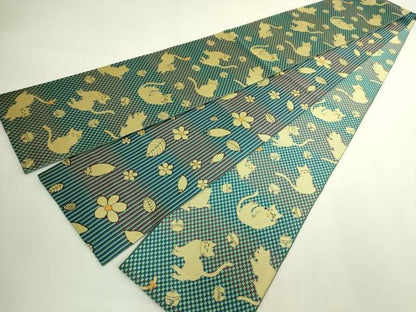 平和屋着物●極上　両面　半幅帯　猫　鈴　舞花文　逸品　DZAB6009kh6