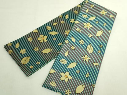 平和屋着物●極上　両面　半幅帯　猫　鈴　舞花文　逸品　DZAB6009kh6