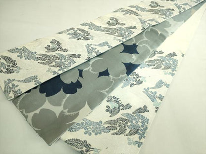 平和屋着物●極上　両面　半幅帯　藍　舞桜　萩　逸品　DZAB6011kh6