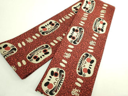 平和屋着物●極上　両面　半幅帯　ダルマ　達磨　福　逸品　DZAB6014kh6