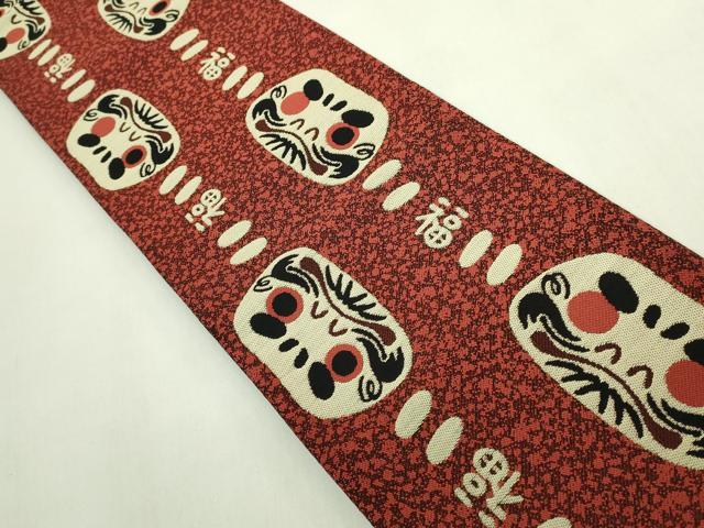 平和屋着物●極上　両面　半幅帯　ダルマ　達磨　福　逸品　DZAB6014kh6