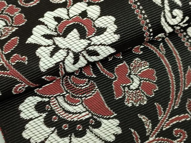 平和屋着物●極上　本場筑前博多織　両面　半幅帯　花唐草　I say　一声　黒地　逸品　DZAB6017kh6