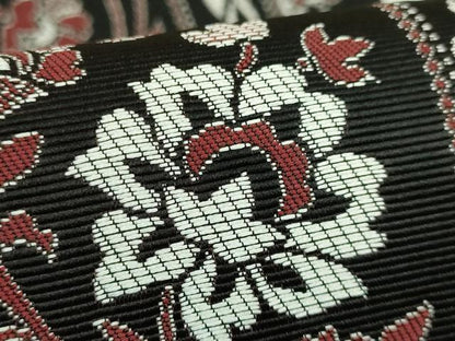 平和屋着物●極上　本場筑前博多織　両面　半幅帯　花唐草　I say　一声　黒地　逸品　DZAB6017kh6