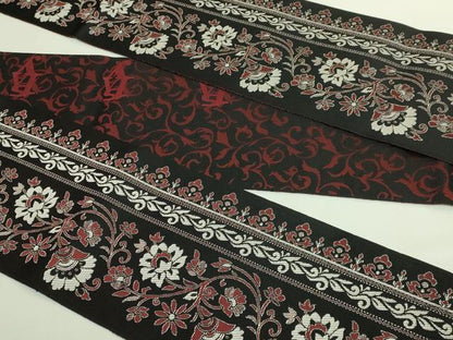 平和屋着物●極上　本場筑前博多織　両面　半幅帯　花唐草　I say　一声　黒地　逸品　DZAB6017kh6