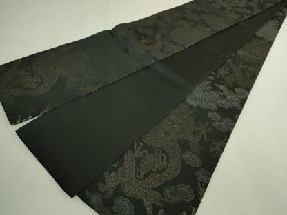 平和屋着物●極上　撫松庵　半幅帯　龍　黒地　金糸　逸品　DZAB6021kh6