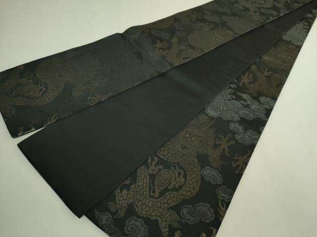 平和屋着物●極上　撫松庵　半幅帯　龍　黒地　金糸　逸品　DZAB6021kh6