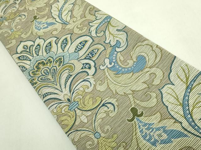 平和屋着物●極上　両面　半幅帯　花唐草　斜線文　逸品　DZAB6022kh6