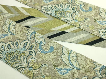 平和屋着物●極上　両面　半幅帯　花唐草　斜線文　逸品　DZAB6022kh6