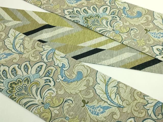 平和屋着物●極上　両面　半幅帯　花唐草　斜線文　逸品　DZAB6022kh6