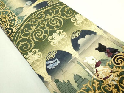 平和屋着物●極上　両面　半幅帯　WAKKA　ワッカ　猫　間道　逸品　DZAB6023kh6