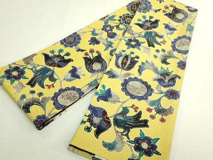 平和屋着物●極上　両面　半幅帯　WAKKA　ワッカ　花鳥文　ピアノ　ヴァイオリン　音符　逸品　DZAB6024kh6