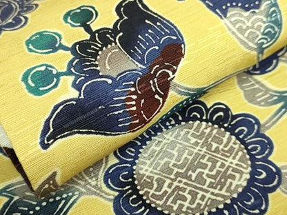 平和屋着物●極上　両面　半幅帯　WAKKA　ワッカ　花鳥文　ピアノ　ヴァイオリン　音符　逸品　DZAB6024kh6