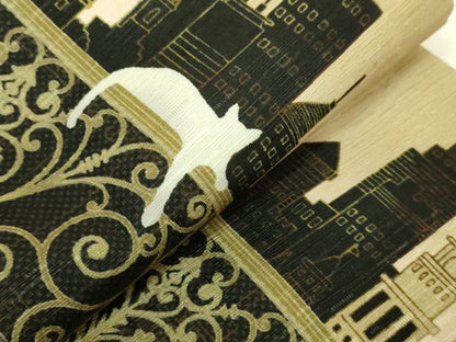 平和屋着物●極上　両面　半幅帯　WAKKA　ワッカ　猫　三日月　網目花文　アーバンキャット　逸品　DZAB6026kh6