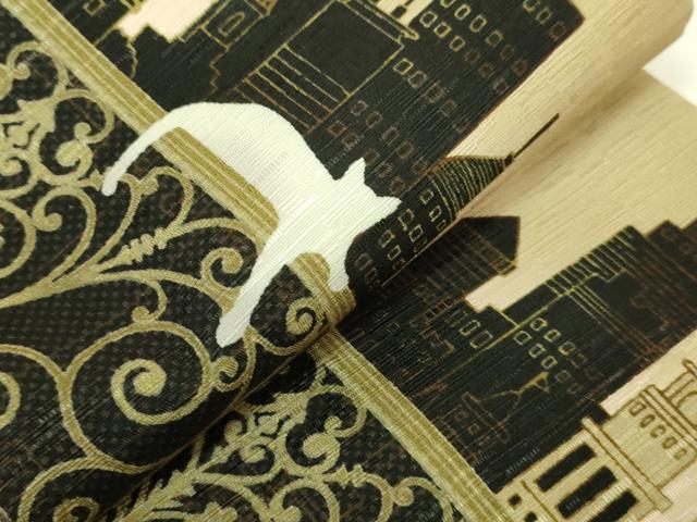 平和屋着物●極上　両面　半幅帯　WAKKA　ワッカ　猫　三日月　網目花文　アーバンキャット　逸品　DZAB6026kh6