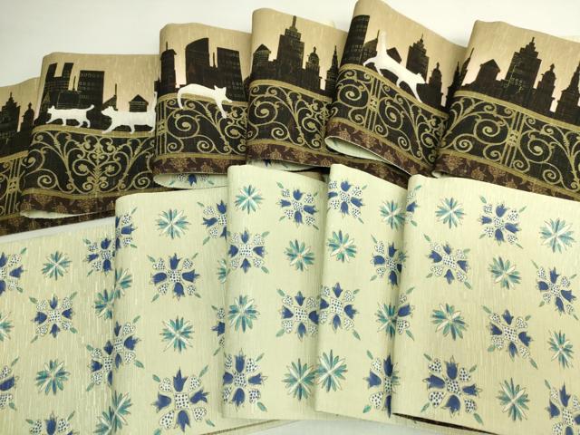 平和屋着物●極上　両面　半幅帯　WAKKA　ワッカ　猫　三日月　網目花文　アーバンキャット　逸品　DZAB6026kh6
