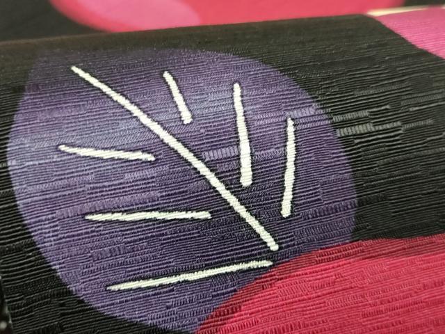 平和屋着物●極上　両面　半幅帯　WAKKA　ワッカ　椿　舞蝶文　黒地　逸品　DZAB6027kh6