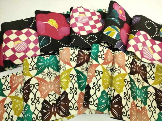 平和屋着物●極上　両面　半幅帯　WAKKA　ワッカ　椿　舞蝶文　黒地　逸品　DZAB6027kh6