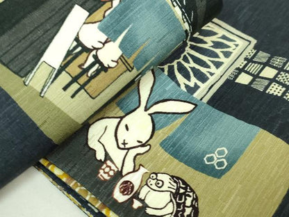 平和屋着物●極上　両面　半幅帯　WAKKA　ワッカ　はしご酒　ウサギとカメ　逸品　DZAB6028kh6