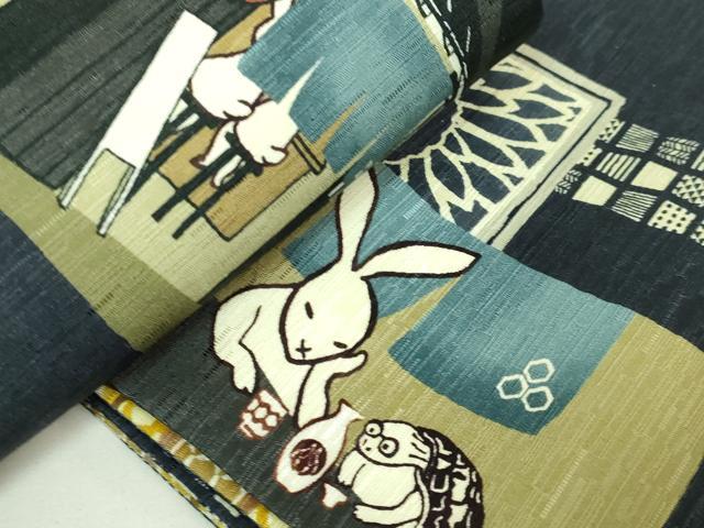 平和屋着物●極上　両面　半幅帯　WAKKA　ワッカ　はしご酒　ウサギとカメ　逸品　DZAB6028kh6