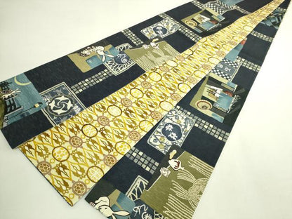 平和屋着物●極上　両面　半幅帯　WAKKA　ワッカ　はしご酒　ウサギとカメ　逸品　DZAB6028kh6