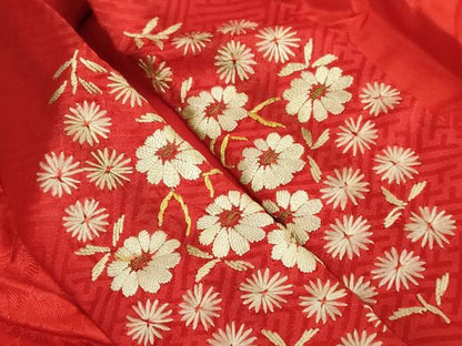 平和屋着物●アンティーク　大正ロマン　長襦袢　袷　花丸地紋　半衿刺繍　逸品　DZAB6032kh6