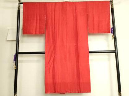 平和屋着物●アンティーク　大正ロマン　長襦袢　袷　色無地　茜色　半衿刺繍　逸品　DZAB6040kh6