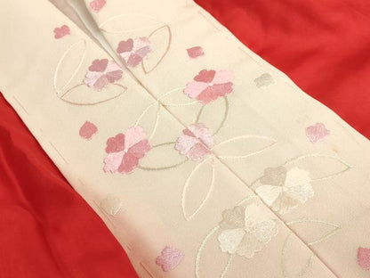 平和屋着物●アンティーク　大正ロマン　長襦袢　袷　色無地　茜色　半衿刺繍　逸品　DZAB6040kh6