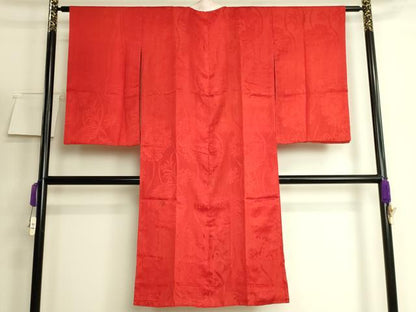 平和屋着物●アンティーク　大正ロマン　長襦袢　袷　飛鶴花地紋　半衿刺繍　逸品　DZAB6046kh6