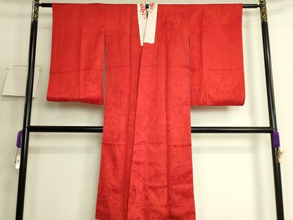 平和屋着物●アンティーク　大正ロマン　長襦袢　袷　飛鶴花地紋　半衿刺繍　逸品　DZAB6046kh6