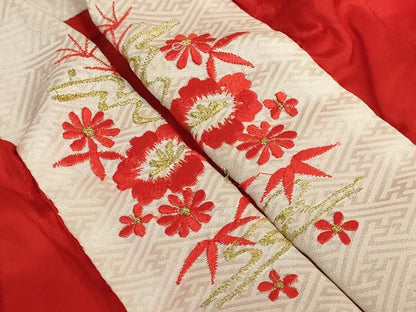 平和屋着物●アンティーク　大正ロマン　長襦袢　袷　飛鶴花地紋　半衿刺繍　逸品　DZAB6046kh6