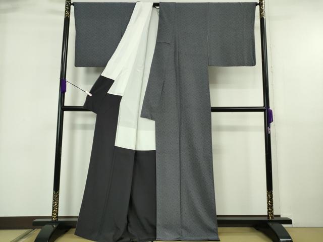 平和屋本店●極上　重要無形文化財　人間国宝　中村勇二郎　江戸小紋　古代菊　藍鉄色×灰青色　逸品　DZAB6051kh6