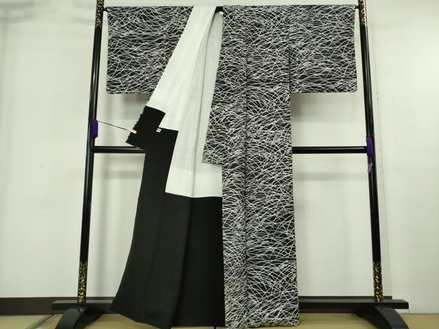 平和屋本店●極上　石川県指定無形文化財　牛首紬　白山工房　手織り　稲穂　黒地　まるやま扱い　証紙付き　逸品　未使用　DZAB6052kh6
