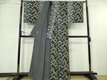 平和屋本店●極上　石川県指定無形文化財 夏牛首紬 紗紬袷 白山工房　手織り　舞葉文　まるやま扱い　証紙付き　逸品　未使用　DZAB6053kh6