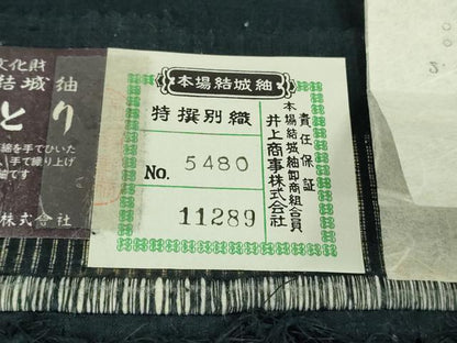 平和屋本店●極上　本場結城紬 重要無形文化財 井上商事謹製 100亀甲 飛び亀甲柄　唐草文　褐返色地　証紙付き　逸品　未使用　DZAB6058kh6
