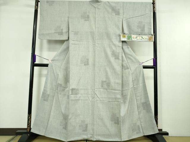平和屋本店●極上　本場結城紬　重要無形文化財　奥順謹製　100亀甲　飛び亀甲柄　色紙重ね草葉文　灰青色地　証紙付き　逸品　DZAB6059kh6
