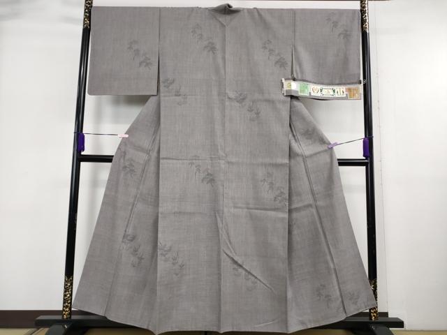 平和屋本店●極上　本場結城紬 重要無形文化財 井上商事謹製　100亀甲　飛び亀甲柄　松　源氏鼠色地　証紙付き　逸品　未使用　DZAB6060kh6