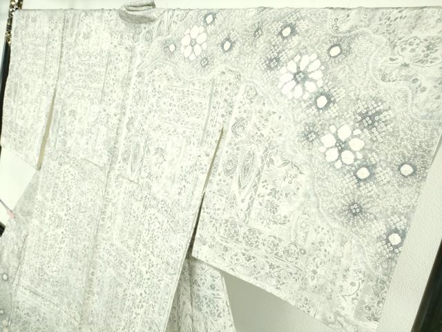 平和屋本店●極上　本場縞大島紬　染大島　白大島　絞り　舞花文　堀之内織物謹製　まるやま扱い　証紙付き　逸品　未使用　DZAB6063kh6