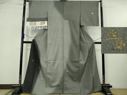平和屋本店●極上　石川県指定無形文化財 牛首紬 白山工房 手織り　市川純一郎　訪問着　刺繍　舞葉文　金銀彩　逸品　未使用　DZAB6067kh6