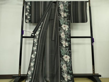 平和屋着物＊極上 夏物 撫松庵 セオアルファ 訪問着 草花文 黒地 洗える着物 逸品 DZAB6069kh6