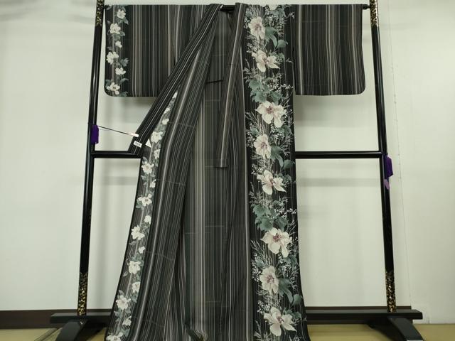 平和屋着物＊極上 夏物 撫松庵 セオアルファ 訪問着 草花文 黒地 洗える着物 逸品 DZAB6069kh6