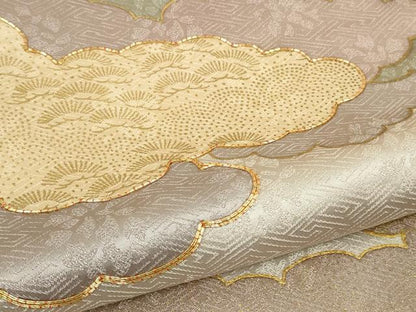 平和屋本店●極上　皇室献上作家　藤井寛　訪問着　駒刺繍　雲重ね　灰桜色地　金彩　逸品　DZAB6075kh6