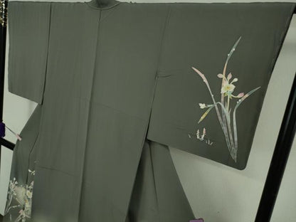平和屋着物●極上　京加賀友禅　百貫石峰　訪問着　花篭　土筆　墨色地　暈し染め　反端付き　逸品　未使用　DZAB6081kh6
