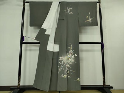 平和屋着物●極上　京加賀友禅　百貫石峰　訪問着　花篭　土筆　墨色地　暈し染め　反端付き　逸品　未使用　DZAB6081kh6