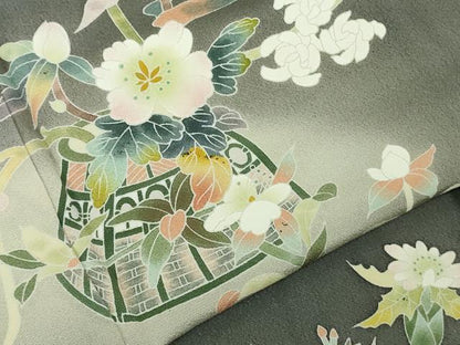 平和屋着物●極上　京加賀友禅　百貫石峰　訪問着　花篭　土筆　墨色地　暈し染め　反端付き　逸品　未使用　DZAB6081kh6